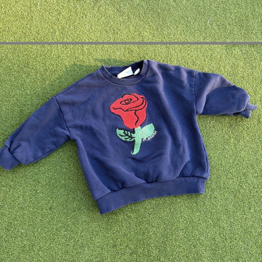 Mini Rodini Mr. Rodini Rose Crewneck Fleece Pullover Sweatshirt 18M-3Y